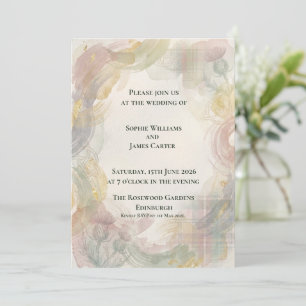 Convite Rosa Rubor Floral Dourado Hexágono Romântico Escoc