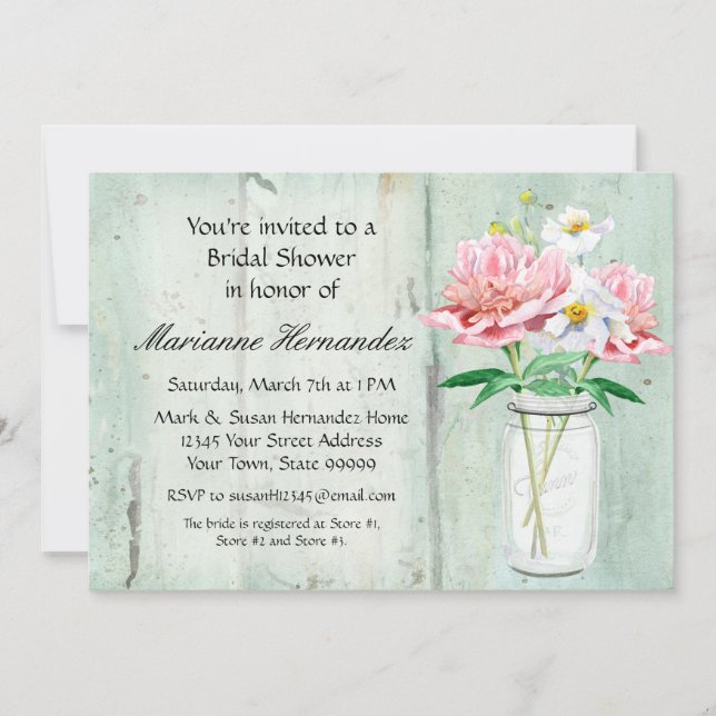 Convite Rosa rústico do buquê da papoila da peônia do (Frente)