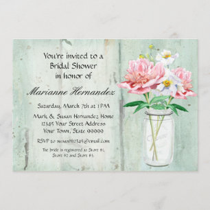 Convite Rosa rústico do buquê da papoila da peônia do