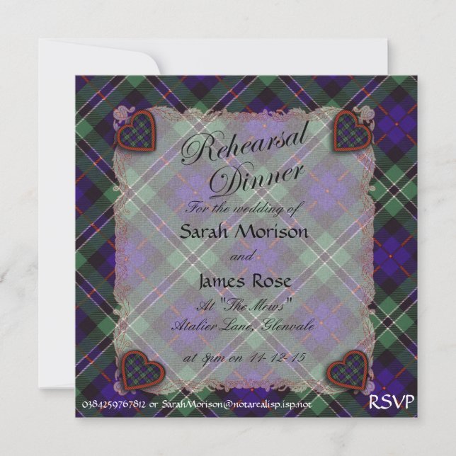 Convite Rosa Scottish clan tartan - Xadrez (Frente)