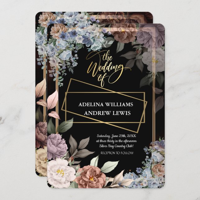 Convite Rosa Simples Minimalista, Casamento Dourado (Frente/Verso)