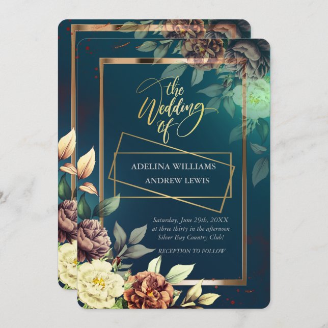 Convite Rosa Simples Minimalista, Casamento Dourado (Frente/Verso)