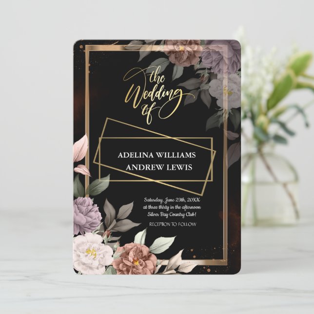 Convite Rosa Simples Minimalista, Casamento Dourado (Em pé/Frente)