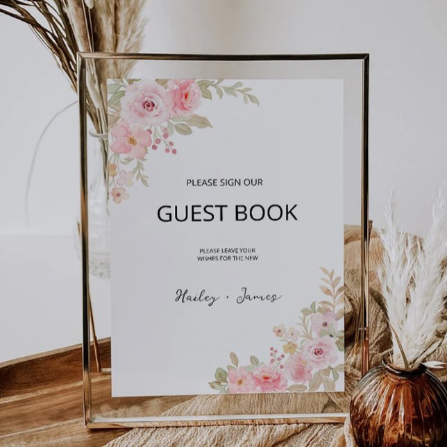 Convite Rosa - Sinal de Livro de Convidado Modelo (Rose Wedding Guest Book Sign Template)