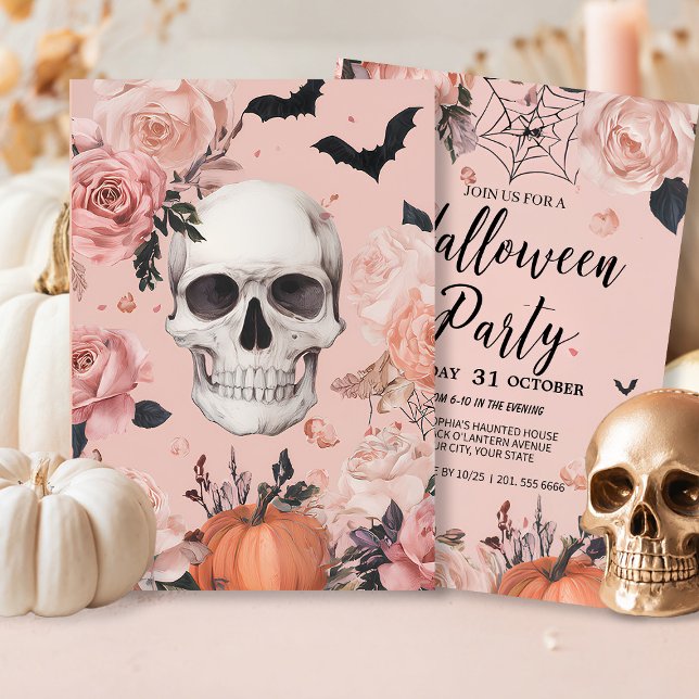 Convite Rosa Skull Halloween (Criador carregado)
