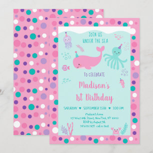 Convite Rosa Sob O Aniversário Da Baleia Náutica Do Mar