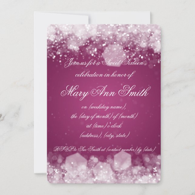 Convite Rosa Sparkling da noite 2 do partido do doce (Frente)