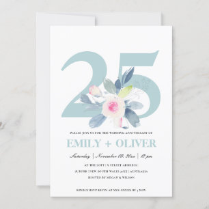 CONVITE ROSA SUAVE AZUL FLORAL 25º ANIVERSÁRIO DE QUALQUER