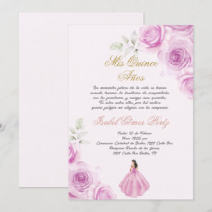 Convite Rosa suave Quinceanera em espanhol