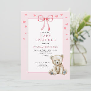 Convite Rosa Suave Sprinkle de Bebê com Laço Urso Teddy Fo