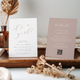 Convite Rosa Taupe "É uma Garota" Tudo em Um Chá de fralda