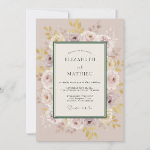 Convite Rosa Taupe Flor de Sonho Casamento