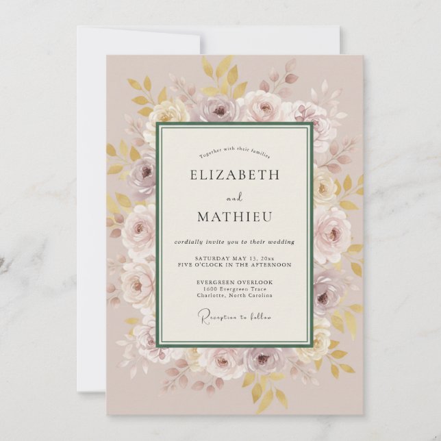 Convite Rosa Taupe Flor de Sonho Casamento (Frente)