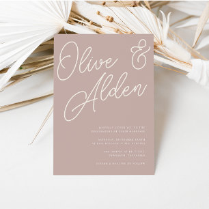 Convite Rosa Taupe Script Watermark Wedding
