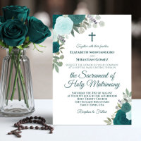 Rosa Teal & Aqua Casamento Católico Moderno