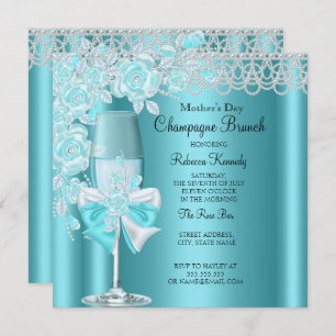 Convite Rosa Teal Bonito Brunch 2B