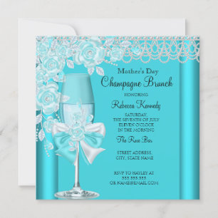 Convite Rosa Teal Bonito Champagne Brunch 2C