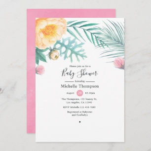Convite Rosa tropical e Chá de fraldas floral de Casa