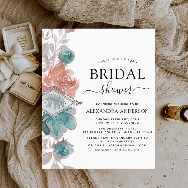 Convite Rosa Turquoise do Chá de panela Orçamental (Criador carregado)