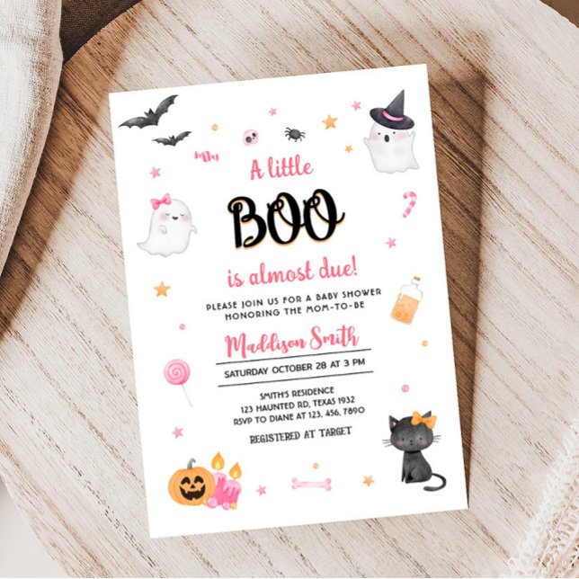 Convite Rosa Um Pequeno Chá de fraldas De Halloween (Pink Halloween Baby Shower Invitation)