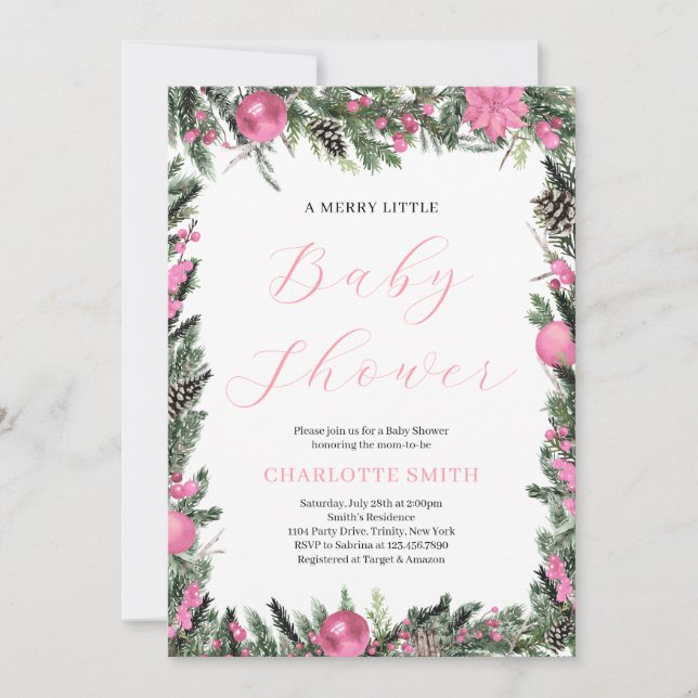 Convite Rosa Um Pequeno Chá de fraldas Feliz (Frente)