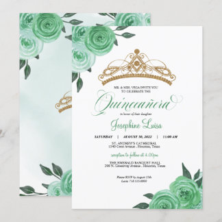 Convite Rosa Verde da Casa da Moeda Tiara Quinceañera Aniv