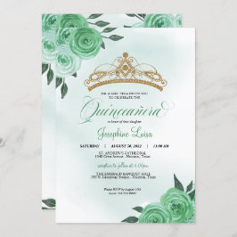 Convite Rosa Verde da Casa da Moeda Tiara Quinceañera Aniv