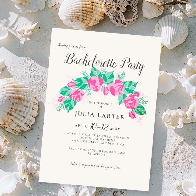 Convite Rosa verde-rosa, Flores Festa de solteira de jardi (Criador carregado)