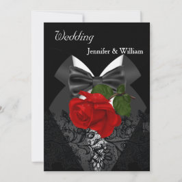 Convite Rosa vermelha 2 Profunda Tuxedo Branco Negra Casad