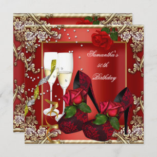 Convite rosa vermelha 50ª Dourada Floral