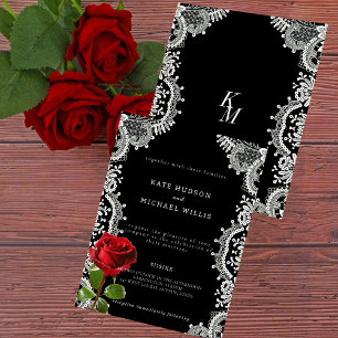 Convite Rosa Vermelha Bela Renda Branca Casamento