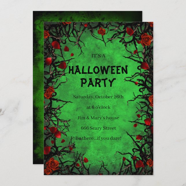 Convite Rosa vermelha Black Vines Green Parergergia Hallow (Frente/Verso)