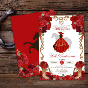 Convite Rosa vermelha Boots Western Charra Vestidos Quince