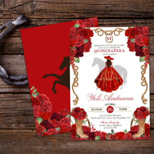 Convite Rosa vermelha Boots Western Charro Vestidos Quince