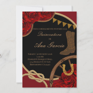 Convite Rosa Vermelha Charra Quinceañera Festa Mexicana