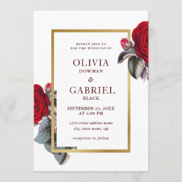 Convite Rosa vermelha Chic Burgundy. Casamento de luxo flo