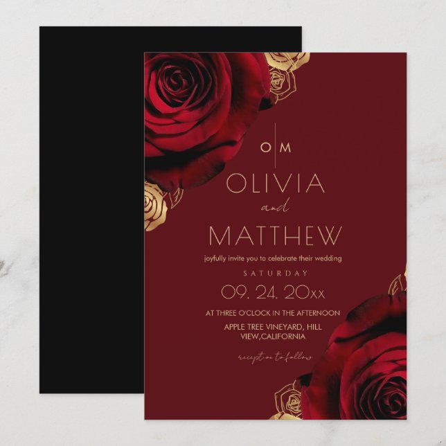 Convite Rosa Vermelha Clássica Floral Casamento (Frente/Verso)