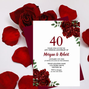 Convite Rosa vermelha de Burgundy Ruby 40º aniversário d