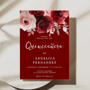 Convite Rosa vermelha de Ruby Romântica Quinceanera Vibran