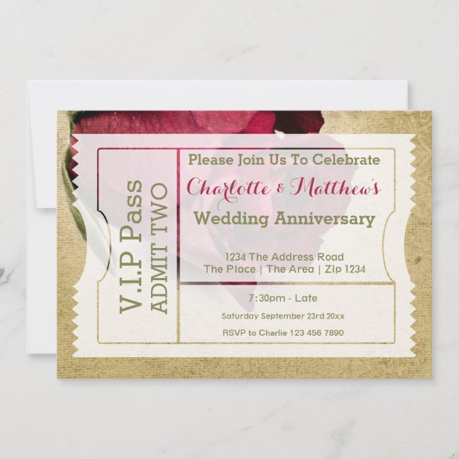 Convite Rosa vermelha de Tíquete de Admissão de Grupo de A (Frente)