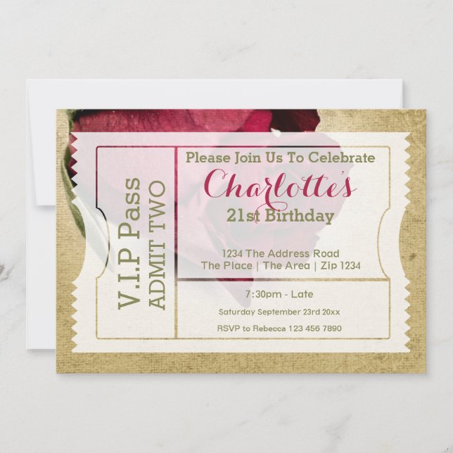 Convite Rosa vermelha de Tíquete de Admissão de Grupo de A (Frente)