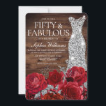 Convite Rosa vermelha Diamond Gown Rustic 50th Birthday<br><div class="desc">Rosa vermelha Diamond Gown Rustic 50th Birthday Invitation Consulte coleção correspondente em Niche e Nest Store Muitos obrigados</div>