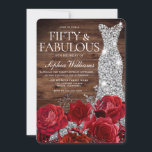 Convite Rosa vermelha Diamond Gown Rustic 50th Birthday<br><div class="desc">Rosa vermelha Diamond Gown Rustic 50th Birthday Invitation Consulte coleção correspondente em Niche e Nest Store Muitos obrigados</div>