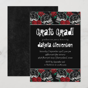 Convite Rosa vermelha do crânio   Graduação em Grunge D