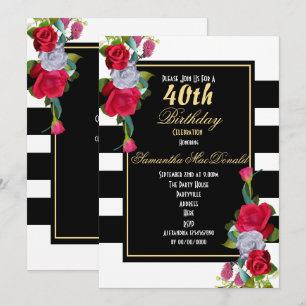Convite Rosa vermelha e aniversário de 40 anos de faixa pr