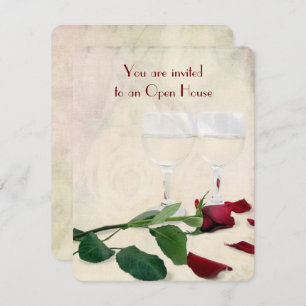 Convite rosa vermelha e aniversário do vinho