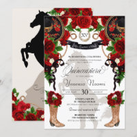 Rosa vermelha e Charra Quinceanera Preto Ocidental