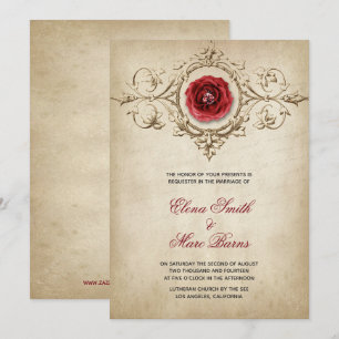 Convite Rosa Vermelha e Ornamento Bege Casamento