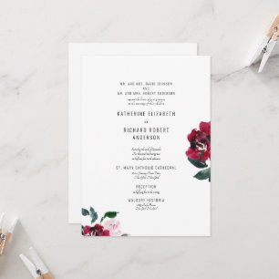 Convite Rosa Vermelha e Rosa Elegante Formal Ambos os Pais