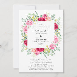 Convite Rosa Vermelha e Rosa Rosa, Casamento no Jardim
